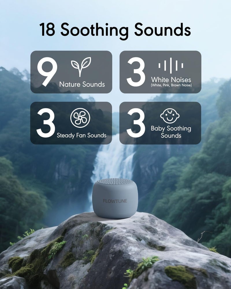 FLOWTUNE Sound Machine White Noise Machine for Baby Adults, Mini Portable Sound Machine for Travel, 6H Timer, 18 Soothing Sleep Sounds Gift (Misty Blue) - Image 2